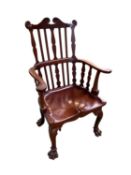 Dark Windsor Style chair, with large claw feet, and shaped seat 72cm W x 62cm D x 116cm H