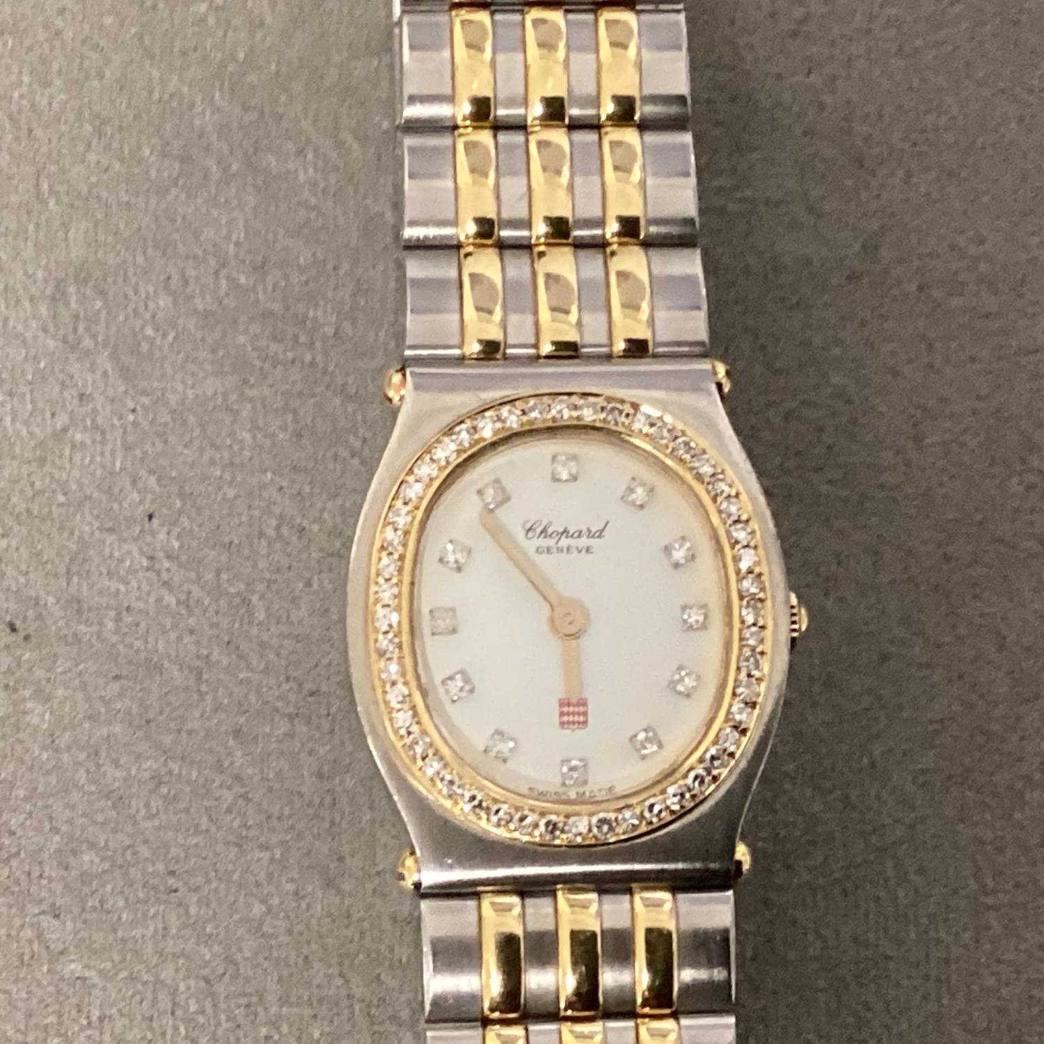 Chopard, an unmarked yellow and white metal ladies Monte Carlo watch, diamond set oval bezel with - Image 3 of 5
