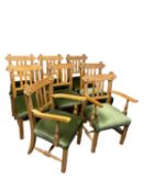 Set of 8 (6 +2carvers) light honey coloured oak country dining chairs, in an arts and crafts/