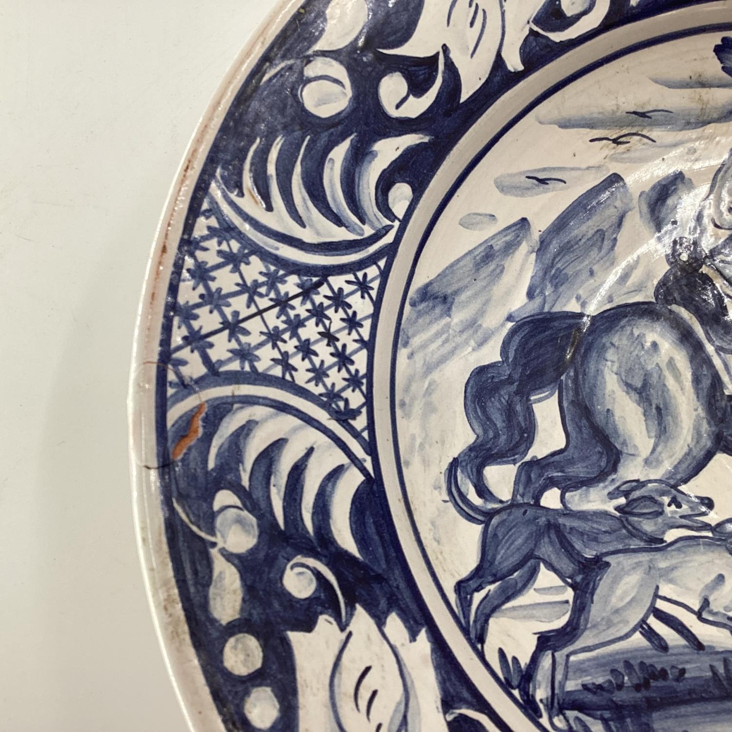 A large Studio Pottery bowl together with a Delft Charger, and one other - Image 3 of 10