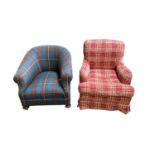 A Howard and Co upholstered armchair in red cheque fabric