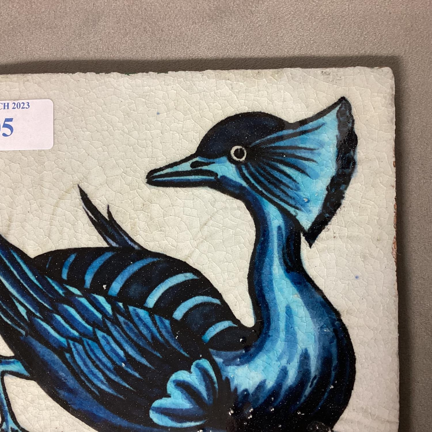 WILLIAM DE MORGAN, A blue and white tile of a stylised bird, stamped verso W DE MORGAN, 15.5 x - Image 4 of 9