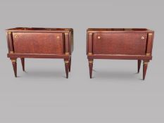 A Pair of Art Deco Style Bedside Tables with pull down flap revealing� cupboard. Height 51 cm, Width