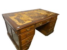 A C19th pedestal desk, with top for restoration, general wear all over