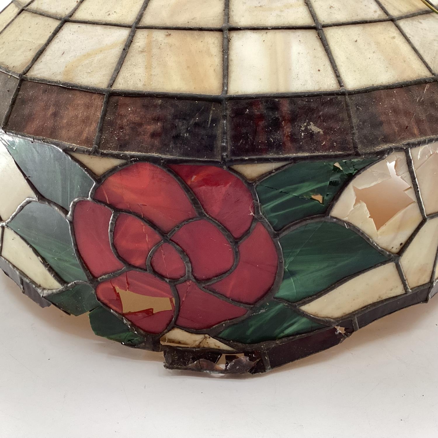 Large Tiffany Style lead glass celling lamp shade, some damage and losses, 53cm d - Image 4 of 8