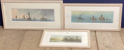 Three watercolour scenes, (two nautical and one river scene) each signed lower left Barry K