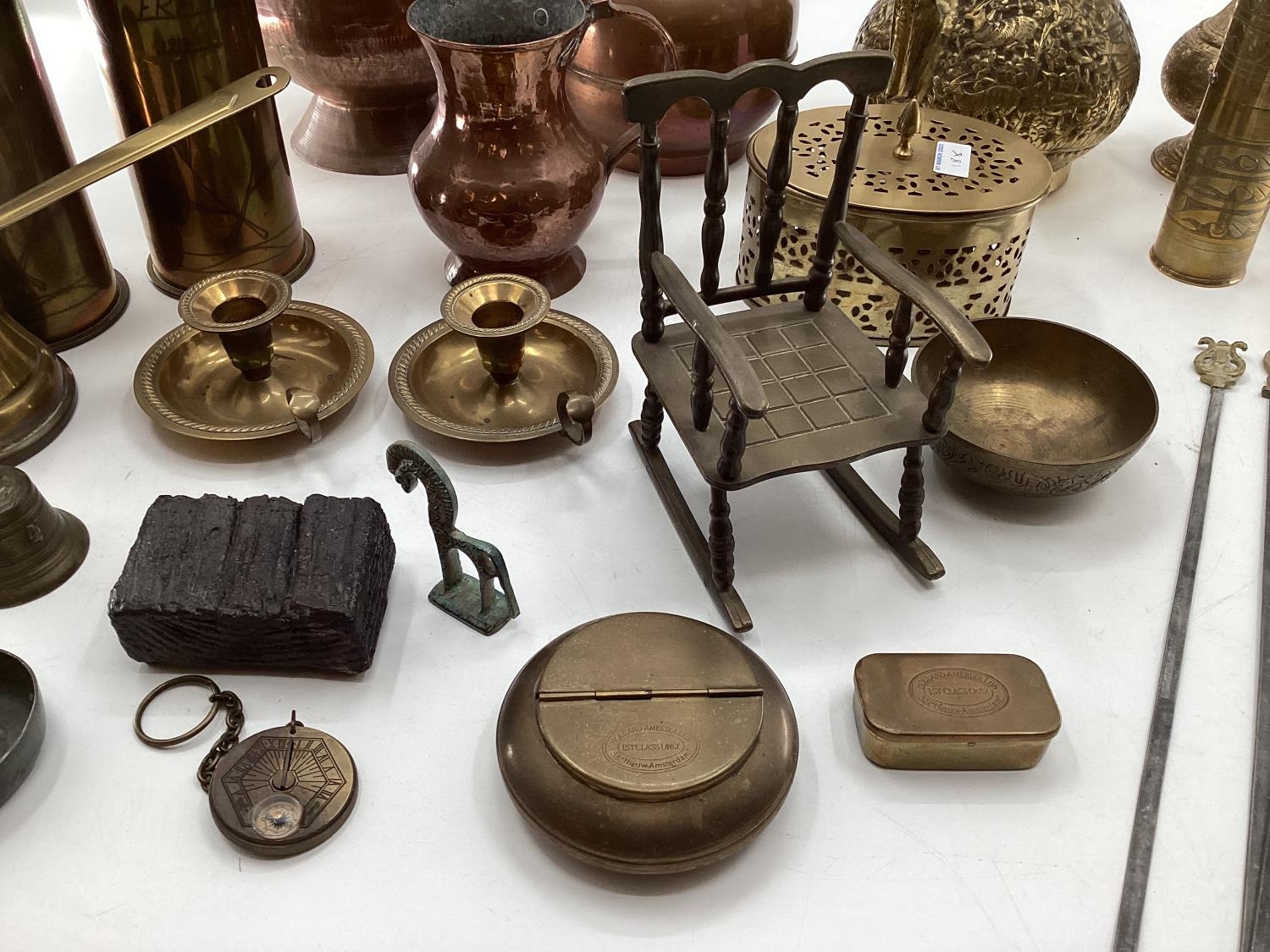 A collection of metalware to include Middle Eastern style ewers, trench art and other items - Image 4 of 15