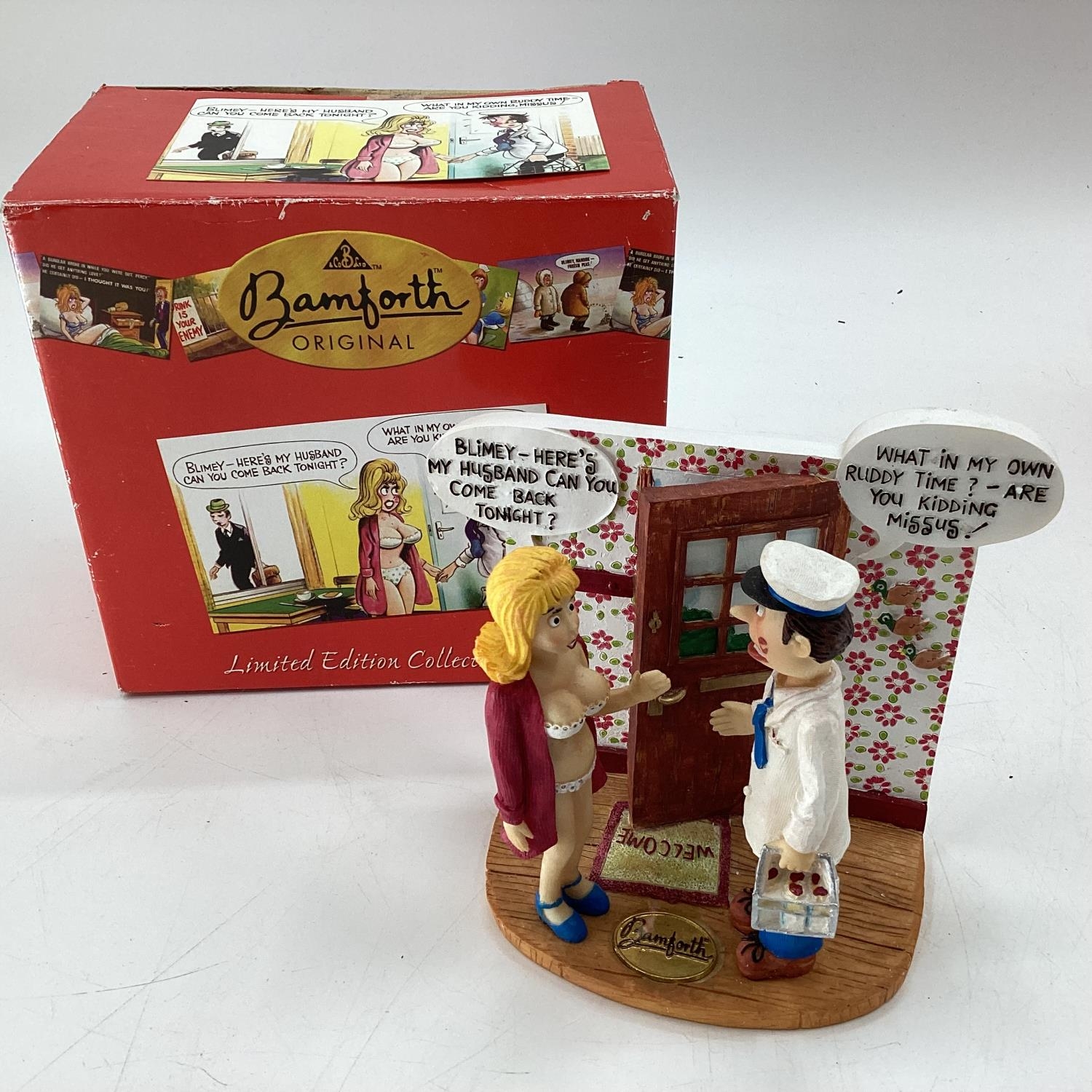 BAMFORTH: Four Bamforth original ceramic novelty figure groups, three in original boxes based on - Image 12 of 16