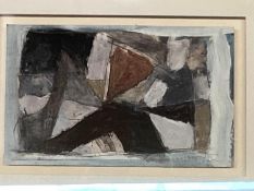 An abstract mixed media, pencil and oil on board, indistinctly signed lower right, dated 1970, in