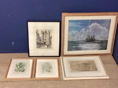 A quantity (5) of framed pictures and prints, including E Becker, RWS, Near the Hotwells,