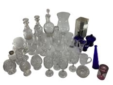 Large collection of C20th glassware to include decanters, large wine glasses etc