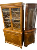 A modern reproduction glazed bookcase cupboard, and a matching corner glazed cupboard, and a
