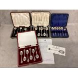 Four boxed sets of sterling silver, tea and coffee spoons, various dates and makers grams