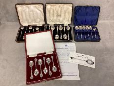 Four boxed sets of sterling silver, tea and coffee spoons, various dates and makers grams