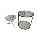 Two modern small glass side tables, with some wear