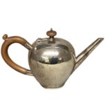 A sterling silver boulle shaped tea pot, with fruitwood handle and knop, 13cmH, by A O London