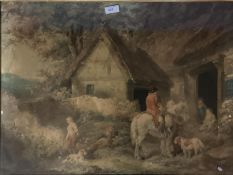 Framed and glazed C19th etching print of a country scene 44cm x 58cm