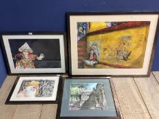 Four glazed watercolours of different subjects in matching glazed frames, all signed and dated lower