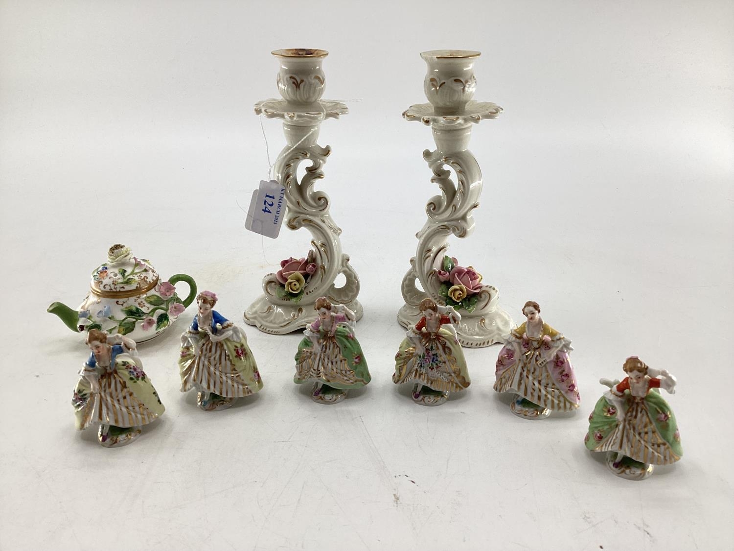 Collection of C19th & C20th ceramics, a miniature Meissen style tea pot, a pair of Rockingham