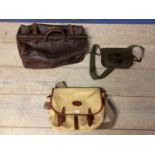 Fur Feather and Fin, canvas messenger/fishing/travel bag, as new, and a brown leather vintage
