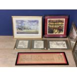 Collection of framed railwayana related pictures and two framed printed maps, various sizes