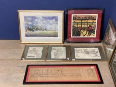 Collection of framed railwayana related pictures and two framed printed maps, various sizes