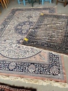 Two art silk Indian rugs, larger (202 x 301) and smaller (180x126), both with some wear - Image 3 of 3