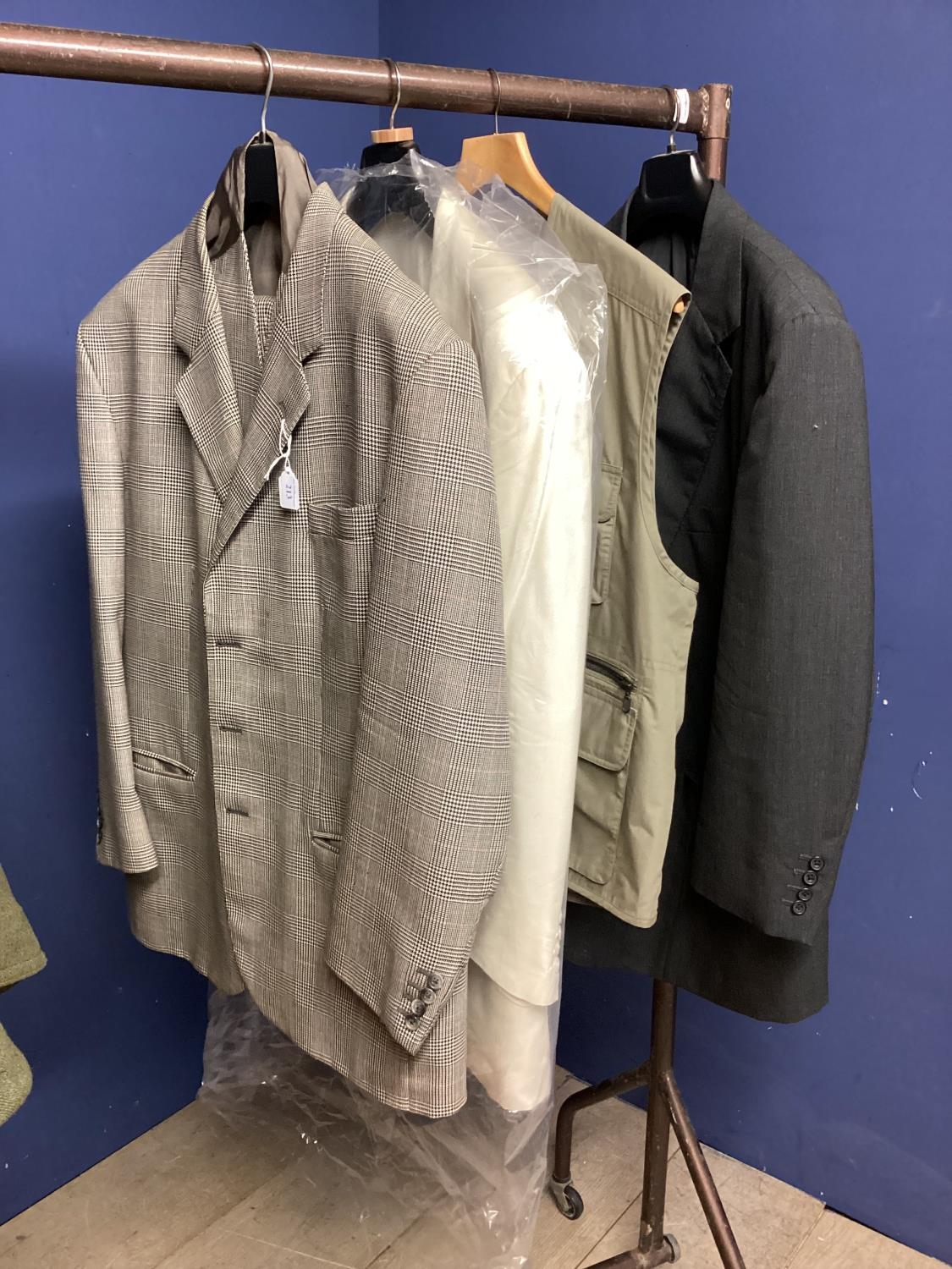 Clothing: a Prince of Wales chequed three piece gents suit, a cream jacket and a fishing waistcoat/ - Image 2 of 6