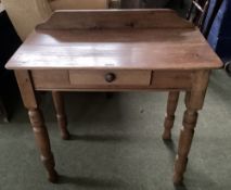 Pine single drawer table with upstand