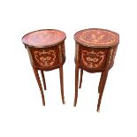 Pair of decorative circular bedside tables, 32 cm diameter x 70cm h