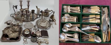 Large collection of silver plated ware to include flatware candlesticks, sauceboats, white metal