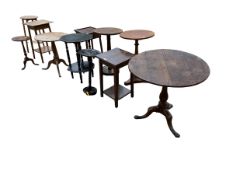 A quantity of mahogany and other occasional tables, including circular pedestal tables, wine