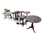 A quantity of mahogany and other occasional tables, including circular pedestal tables, wine