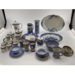 A collection of mixed ceramics to include a Wedgwood Runneymede coffee set, and a collection of blue