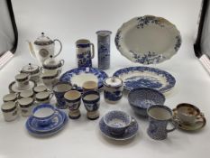 A collection of mixed ceramics to include a Wedgwood Runneymede coffee set, and a collection of blue