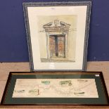 Framed print of a Fisherman's maps of Salmon Pools on the River Spey; and a watercolour of