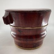 A C19th style Chinese Brass bound elm large lidded storage bucket, 37 x 55cmh