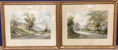 H Rawson, British, C19th/C20th, pair of watercolour on paper of country scenes, in gilt glazed