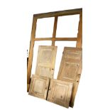 Reclamation pieces: a large pine frame, and pairs of wooden panelled/cupboard doors