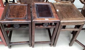 Three C19th/C20th Chinese hardwood side tables, or stools, largest 50cmH