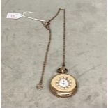 A gold plated half hunter pocket watch with a 9ct gold Albert Chain, Albert chain 18g
