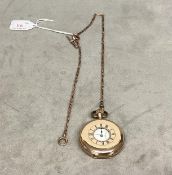 A gold plated half hunter pocket watch with a 9ct gold Albert Chain, Albert chain 18g