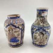Two late C19th/early C20th Middle Eastern, Iznick Style pottery vases, tallest 26cm