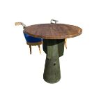 A "thousand pound bomb fin" converted into a retro circular top table 89cm diameter x 104 cm h