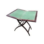 Edwardian folding card table, green baize interior, 63cm x 75cm x 75cm high (opened up)