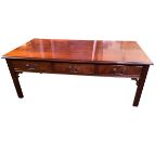 A low, three drawer modern reproduction coffee table, 122cm w x 62cm d x 46cm h