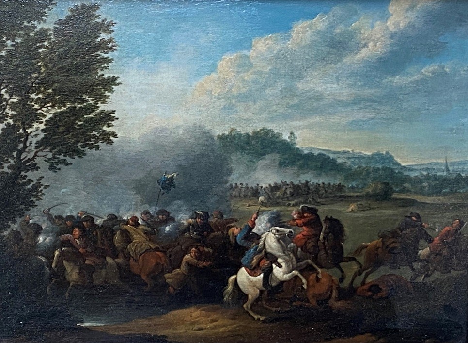 KAREL BREYDEL (1678-1733) , oil on board/panel, matched pair of Cavalry engagements, in matching - Image 3 of 21