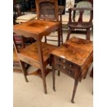 A mahogany two tier bedside stand together with a small mahogany drop leaf