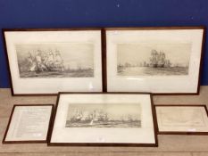 Three William Lionel Wyllie RA RI RE (1851-93) Etchings, each signed in pencil lower left, depicting