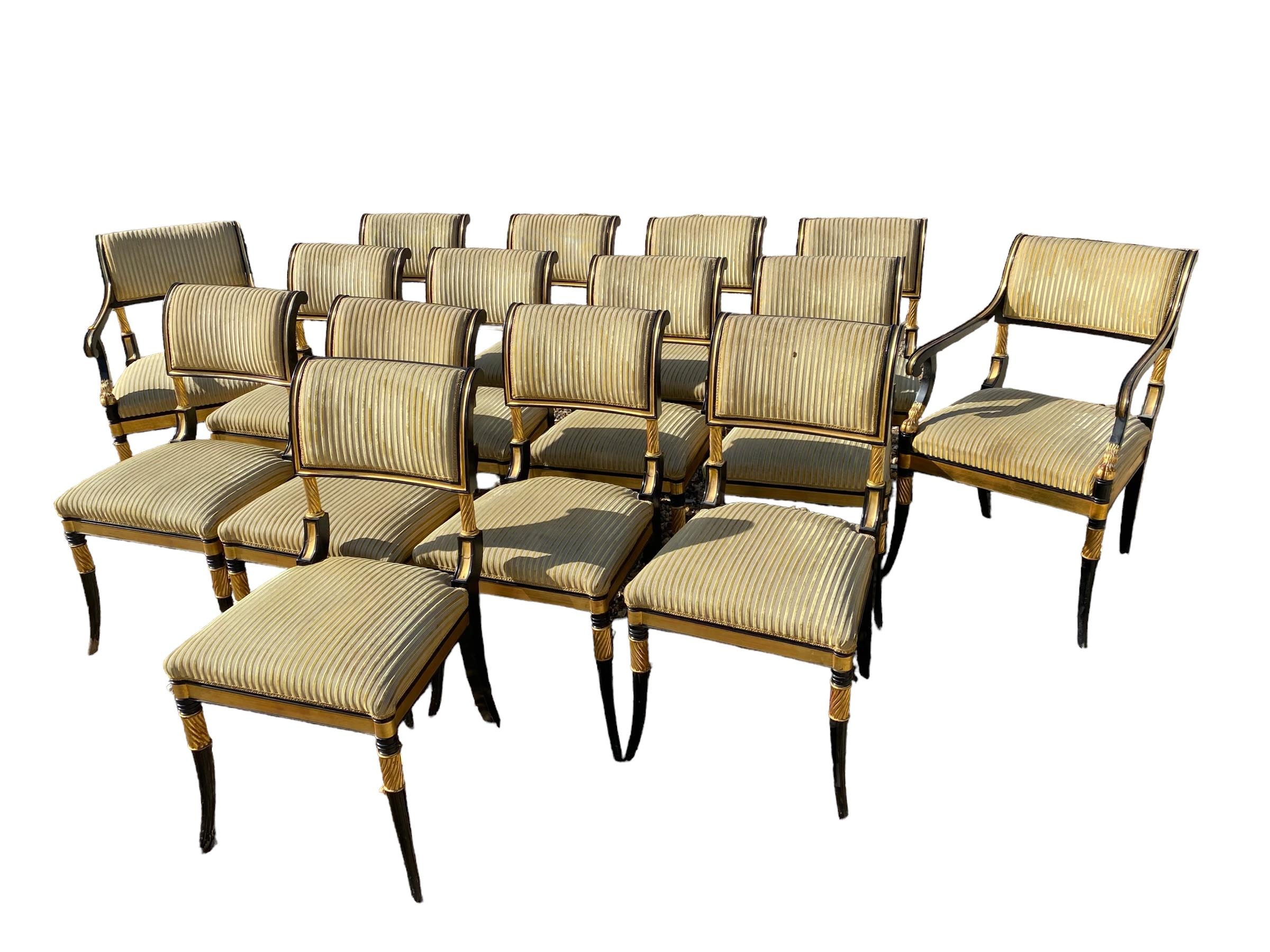 A set of 15 (including 2 carvers), good reproduction gilt and ebonised upholstered dining chairs - Image 2 of 3